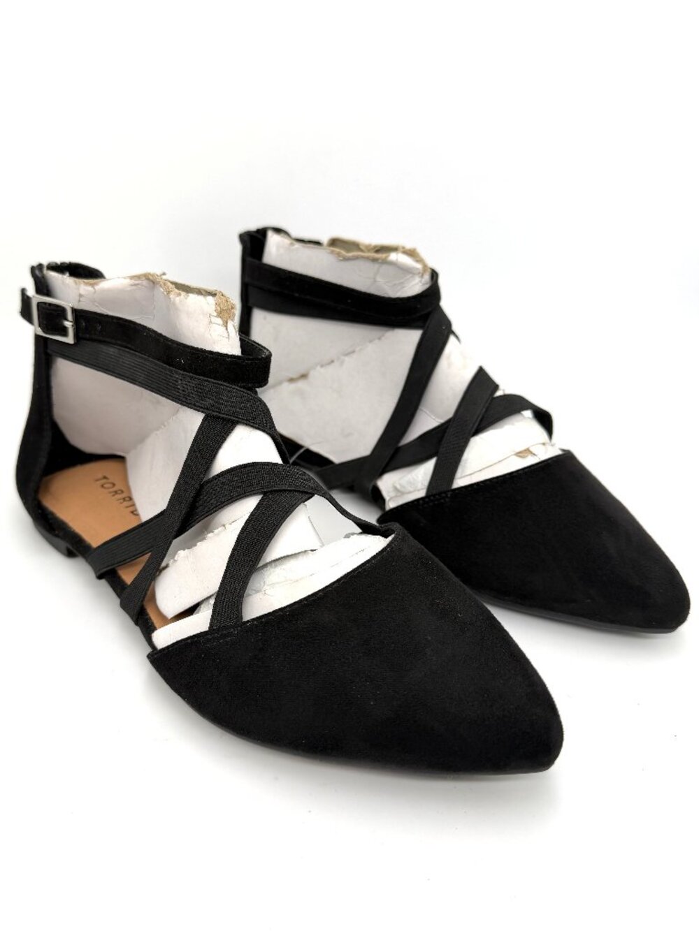 New Torrid Black Elastic Strap Flat with Pointed Toe - Size 8WW